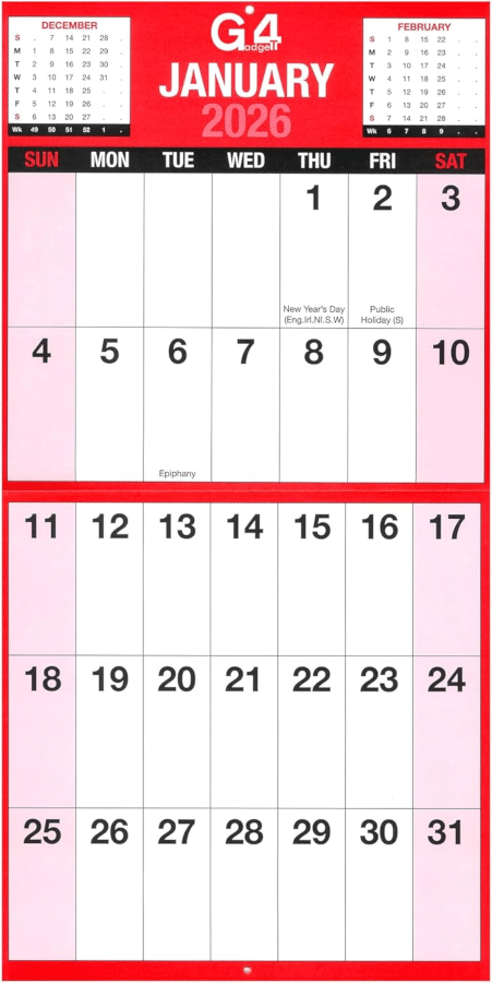 calendrier à grands chiffres facile à lire