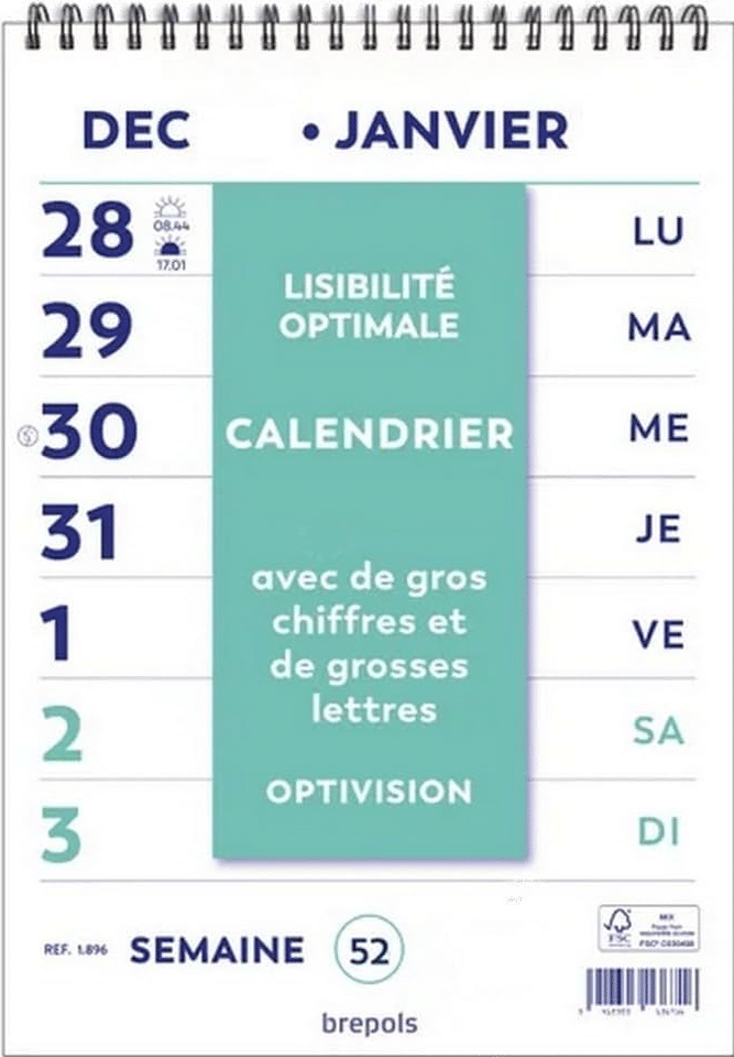calendrier gros chiffres et lettres